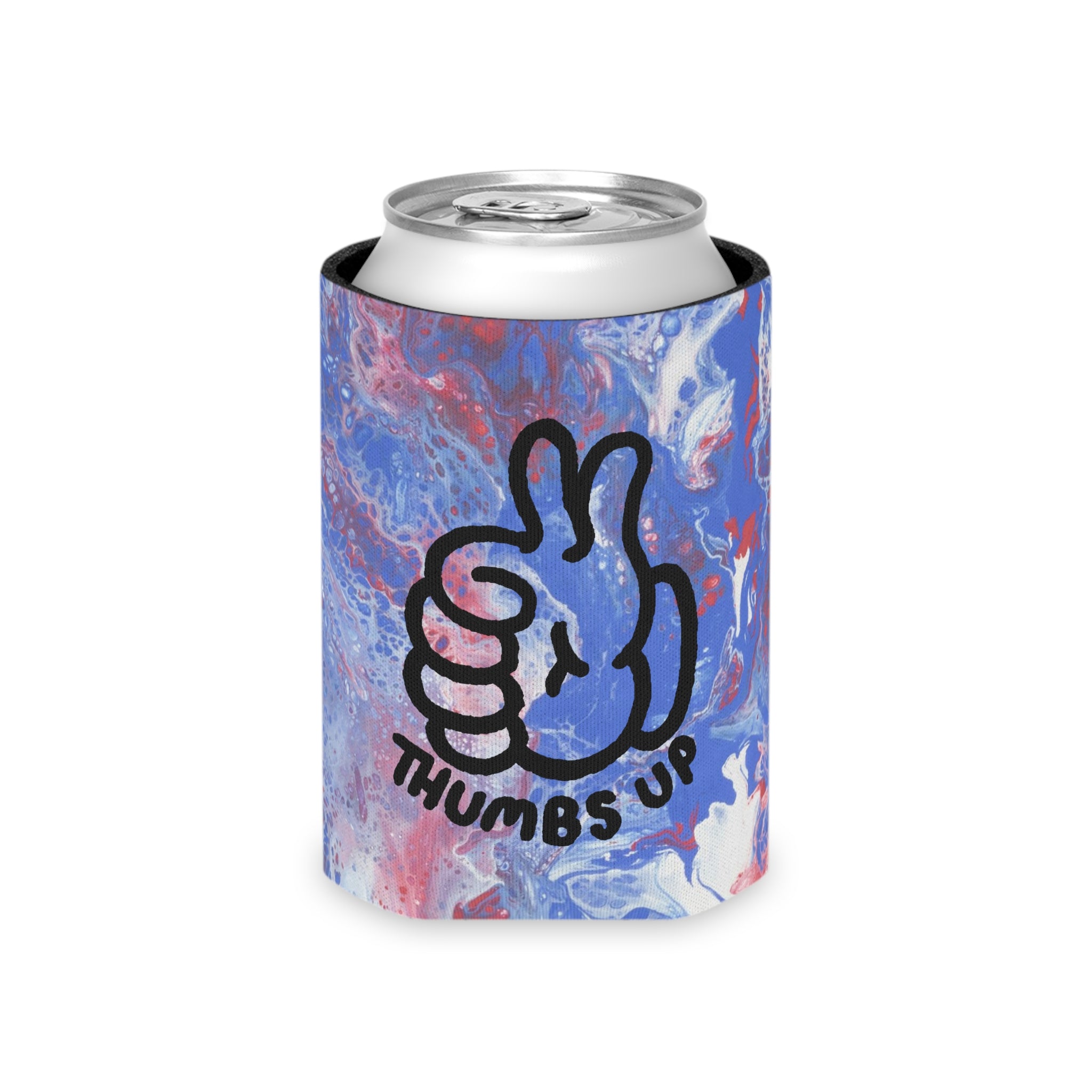 Thumbs Up Can Cooler Red, White, and Blue tie dye